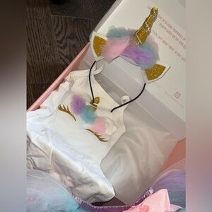 First birthday unicorn set headband tutu and onesie body photoshoot set